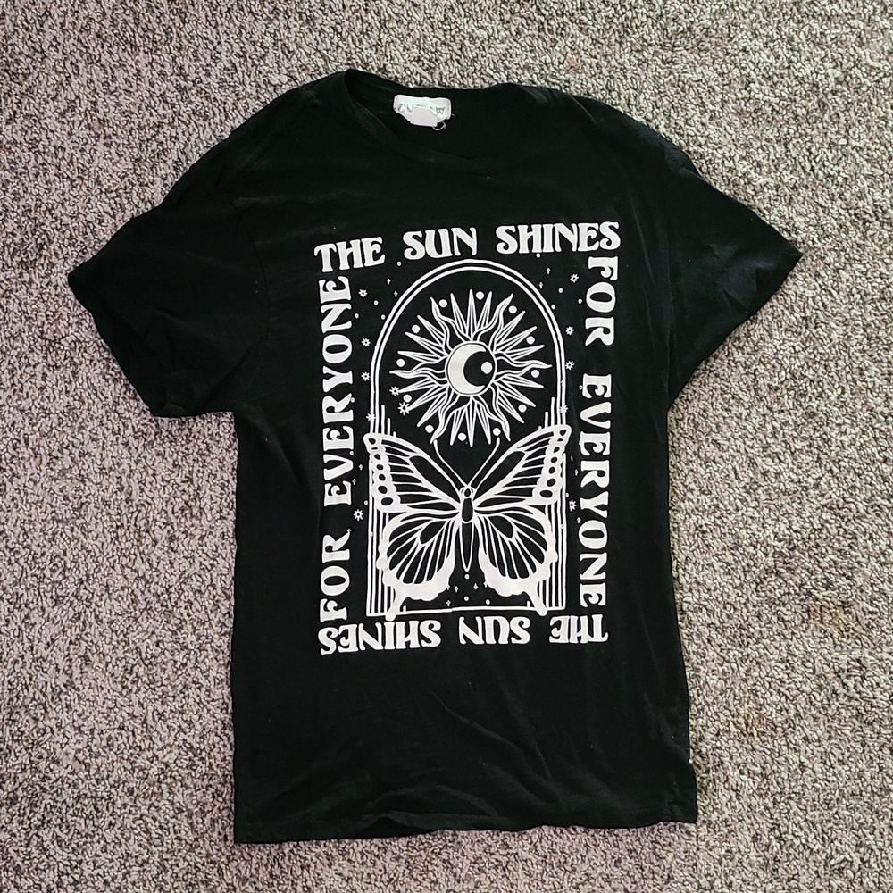 Black Graphic Tee Butterfly, Sun, Moon